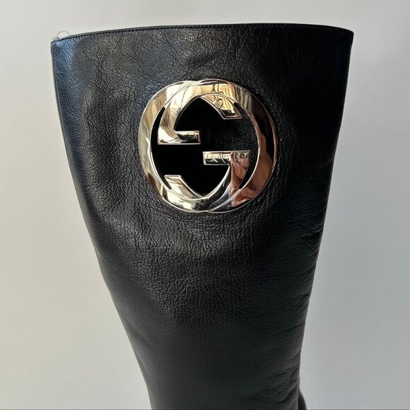 GUCCI BY TOM FORD GG INTERLOCKING BLACK LEATHER BOOTS - Picture 3 of 10